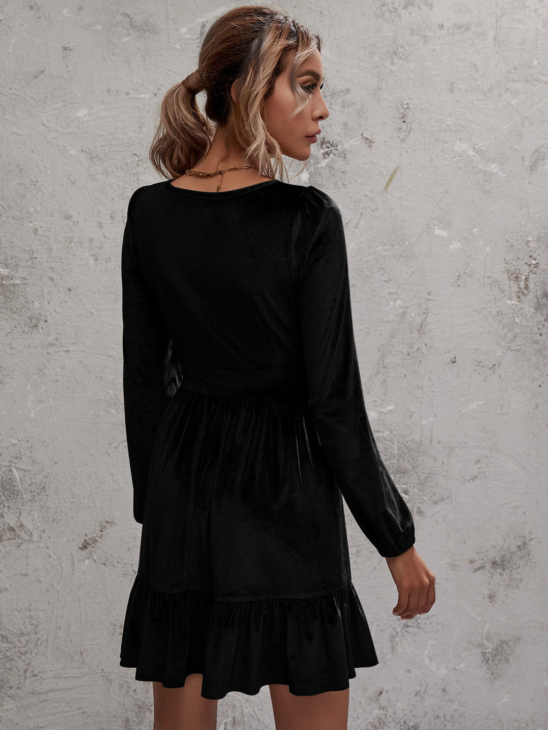 Black Deep V Neck Skater Dress