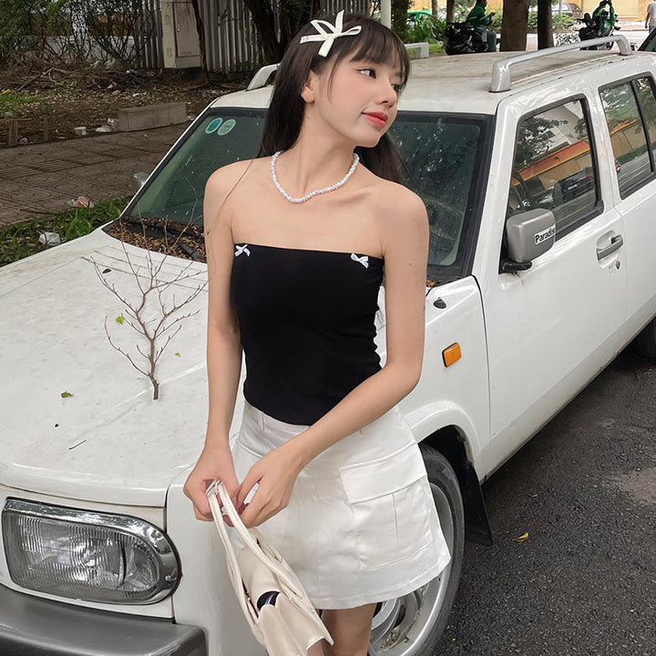 Black Corset Tube Top With Bow