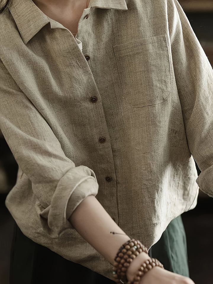 Relaxed Textured Button Down Khaki Shirt