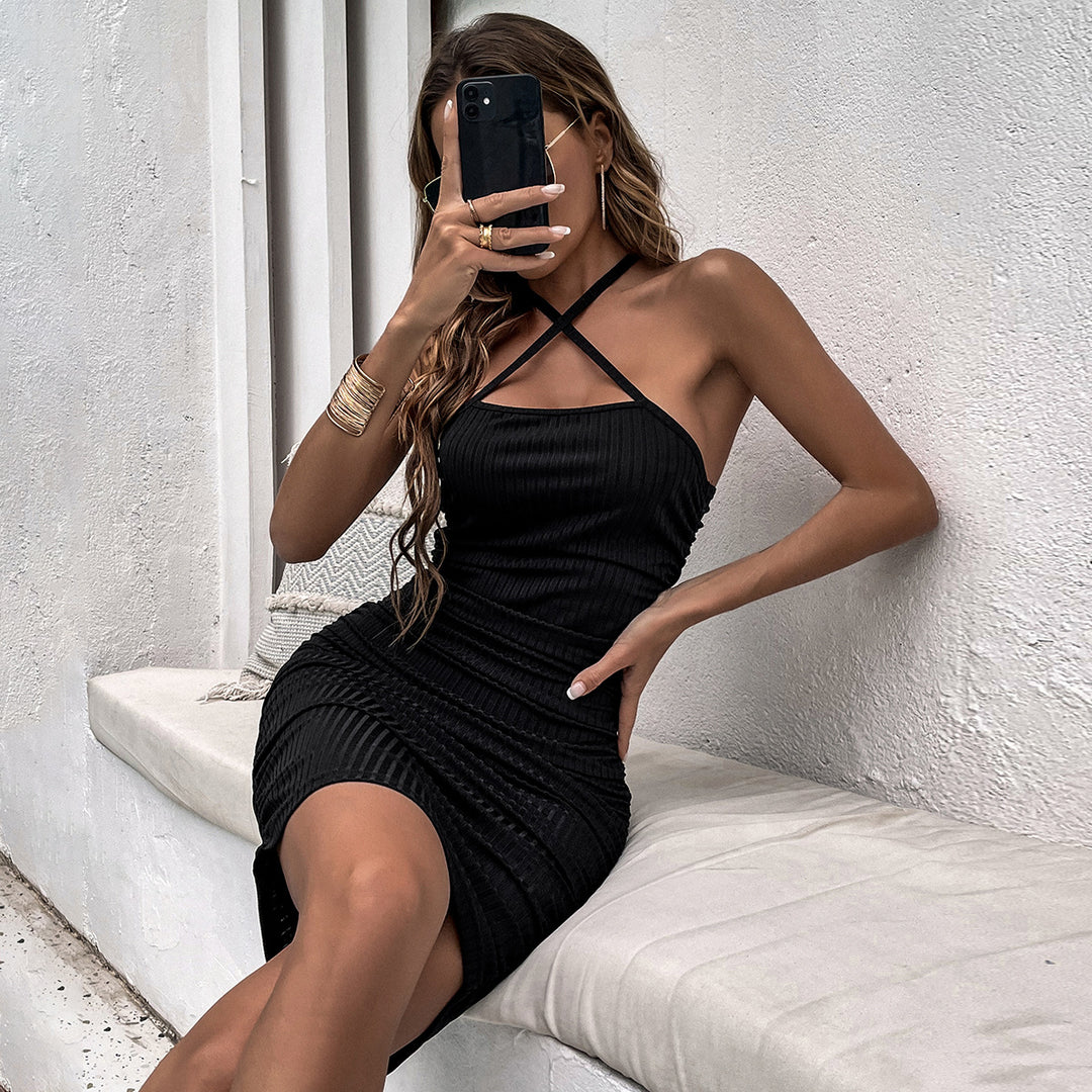 Black Cross Halter Neck Dress