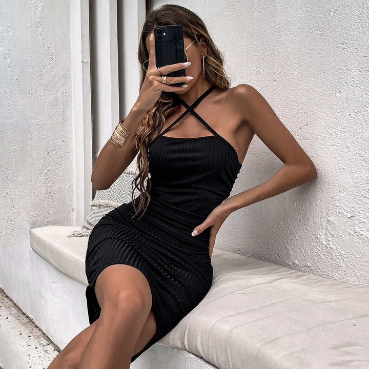 Black Cross Halter Neck Dress