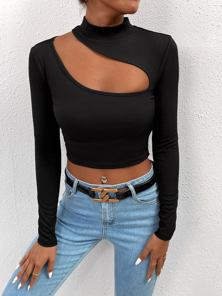 Black High Neck Cut Out Knit Top