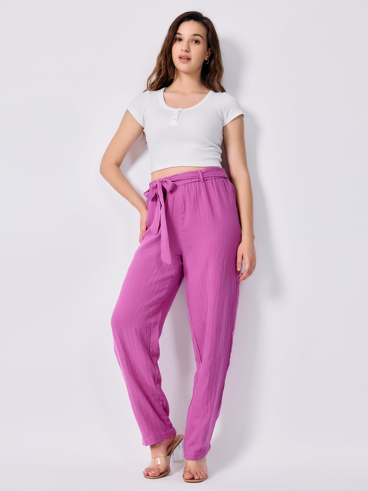 Pink Printed Straight Fit Trouser