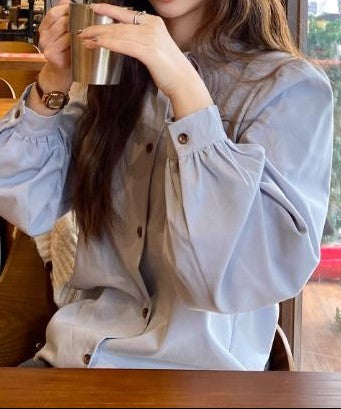 Blue Mandarin Collared Button Down Shirt