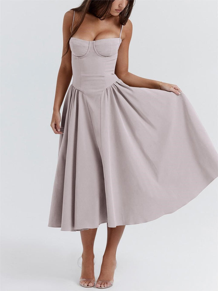Grey Bustier Cami Dress With Pockets