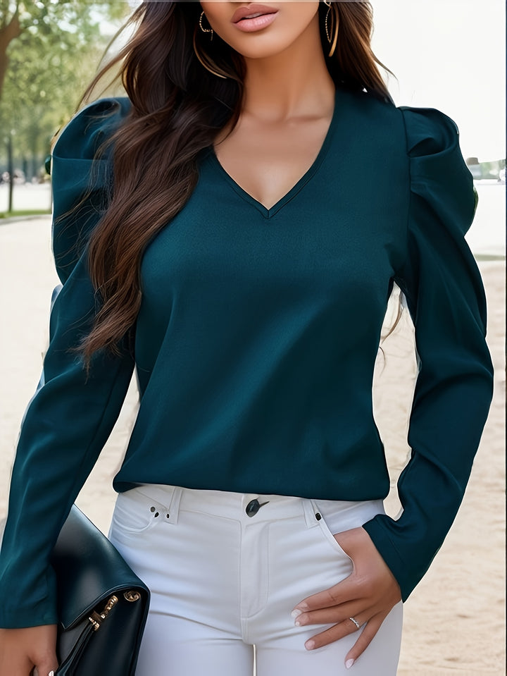 Dark Green Full Puff Sleeves Top