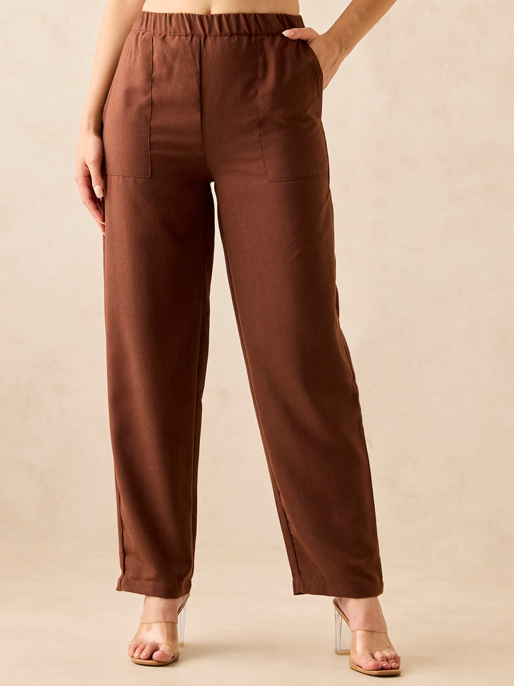 Brown Pleated High Waisted Trousers