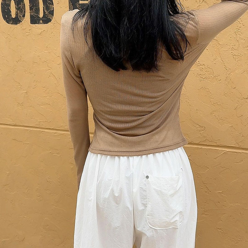 Brown Full Sleeves Front Button Shrug