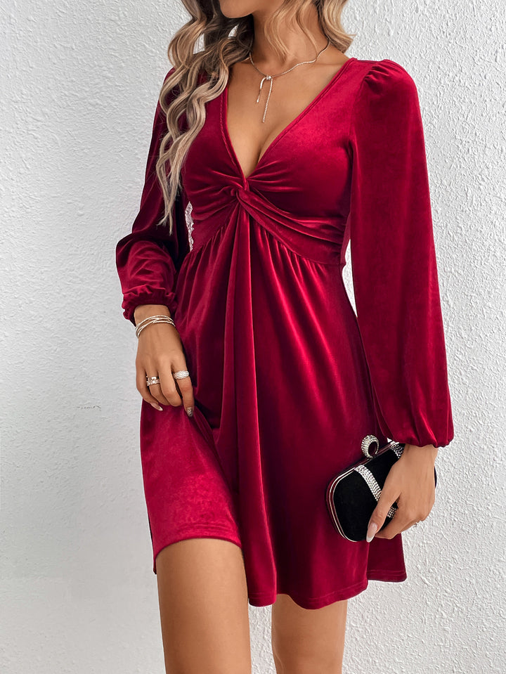 Burgundy Plunge Neck Twisted Mini Dress
