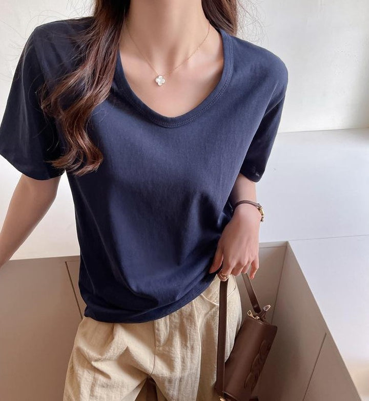 Navy Blue Relaxed Fit Solid T-Shirt