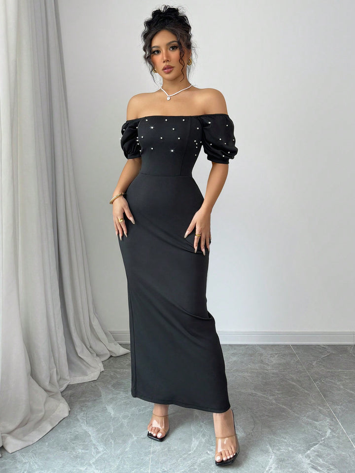 Black Off Shoulder Fitted Dress