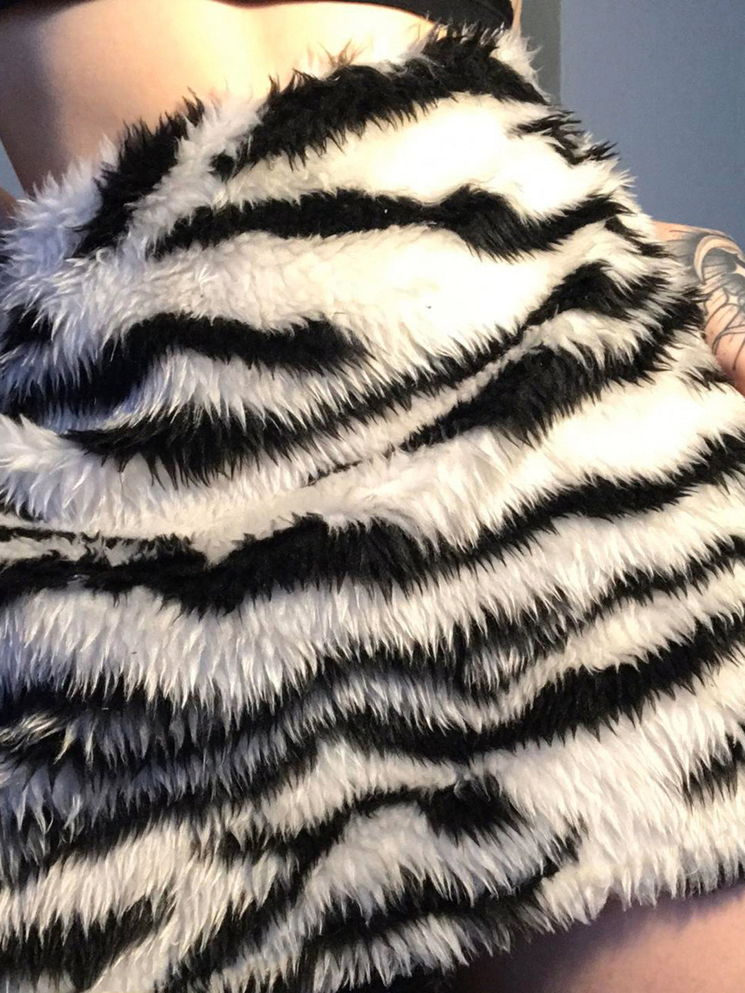 Black Animal Print Fur Skirt