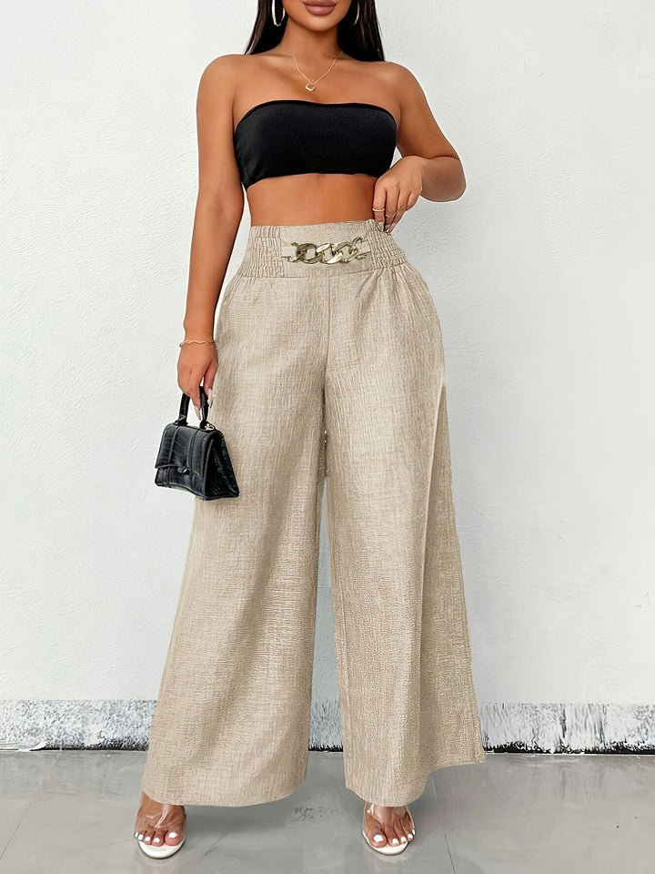 Beige Wide Leg Trousers