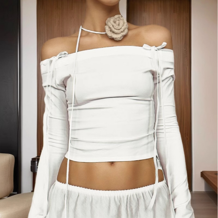 White Bow Detail Top