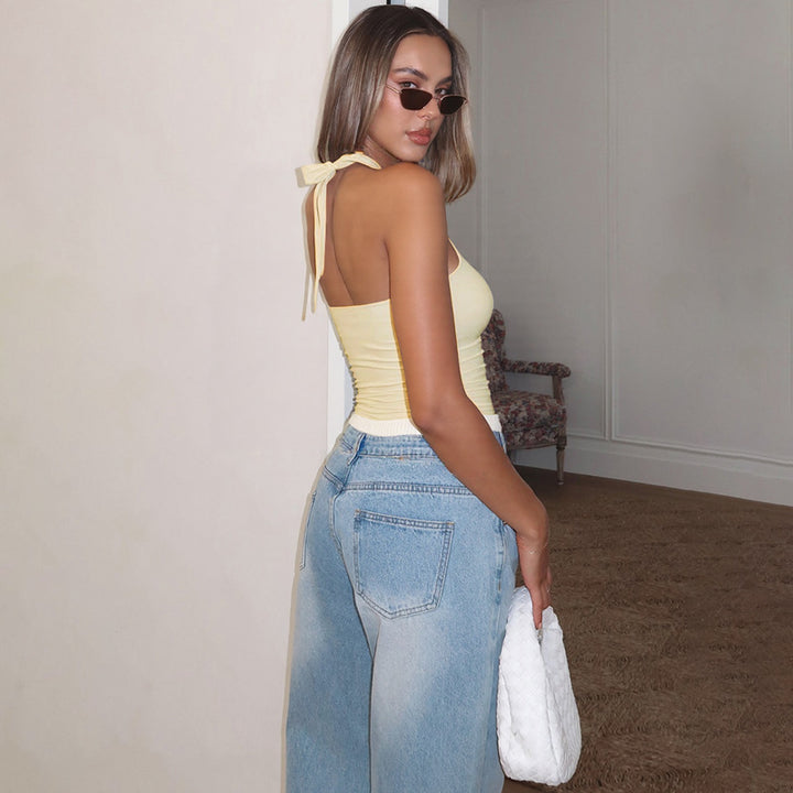 Beige Halter Neck Tank Top