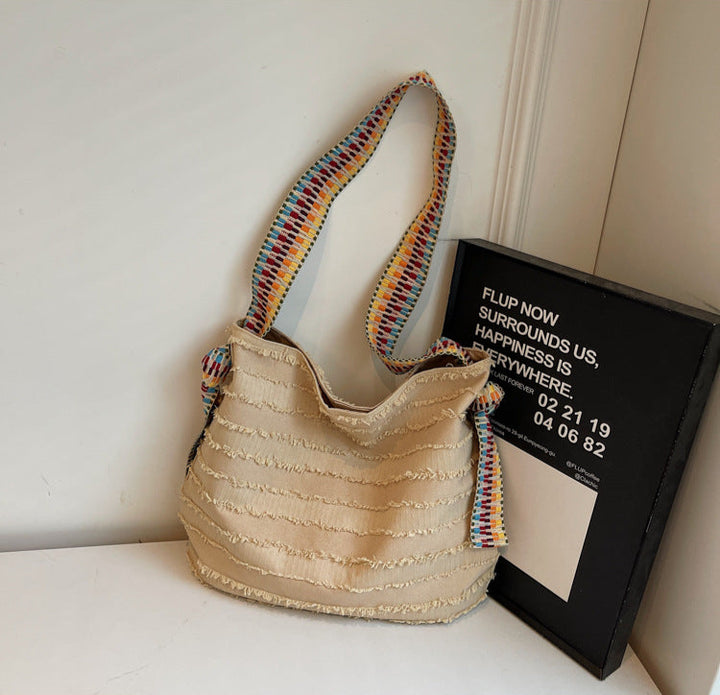 Khaki Boho Fringe Tote Bag