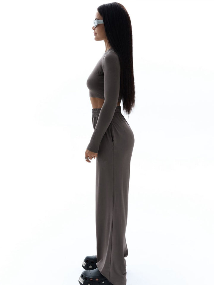 Grey Crop Top with Sweatpants Co-Ord Sets