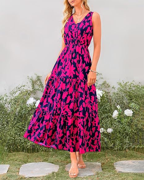 Pink V Neck Printed Cinched Waist Dress