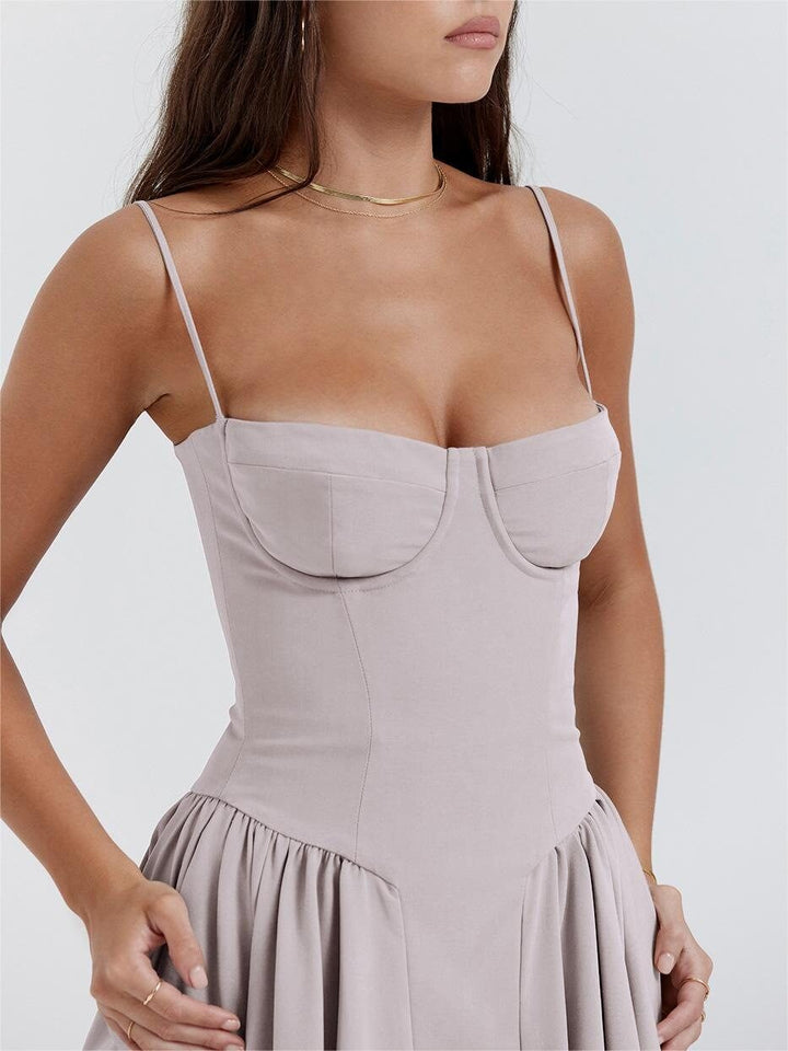 Grey Bustier Cami Dress With Pockets