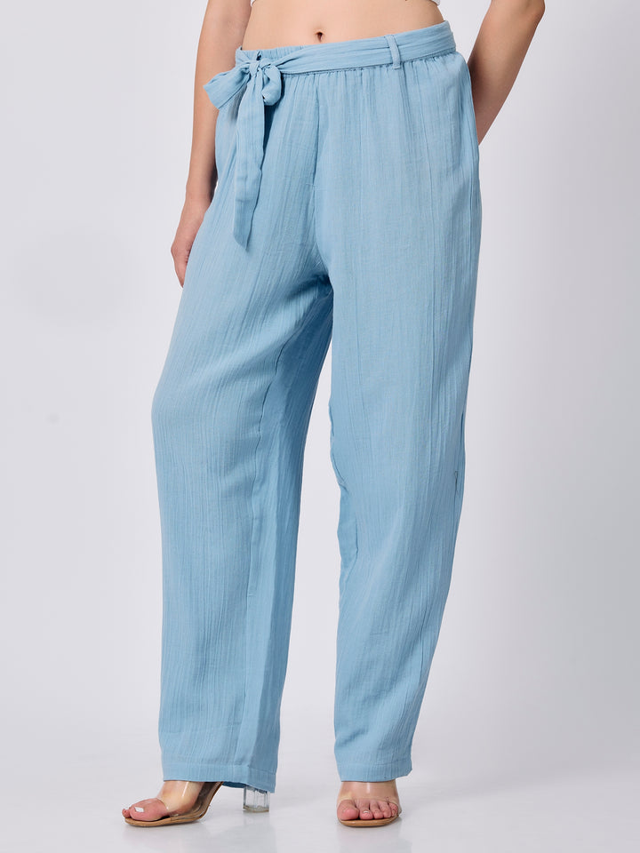 Blue Printed Straight Fit Trouser