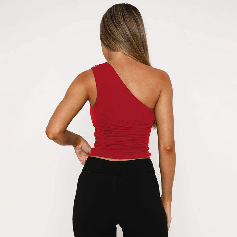 Red One Shoulder Tank Top