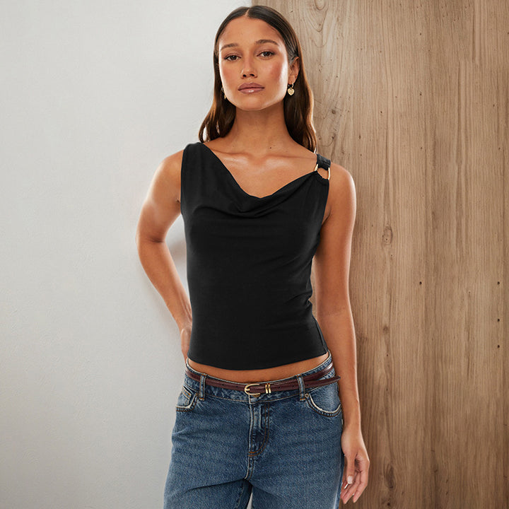 Black Sleeveless Top With Draping