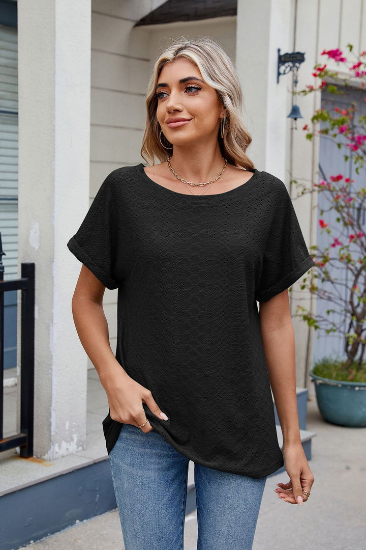 Black Short Sleeve Round Neck Top