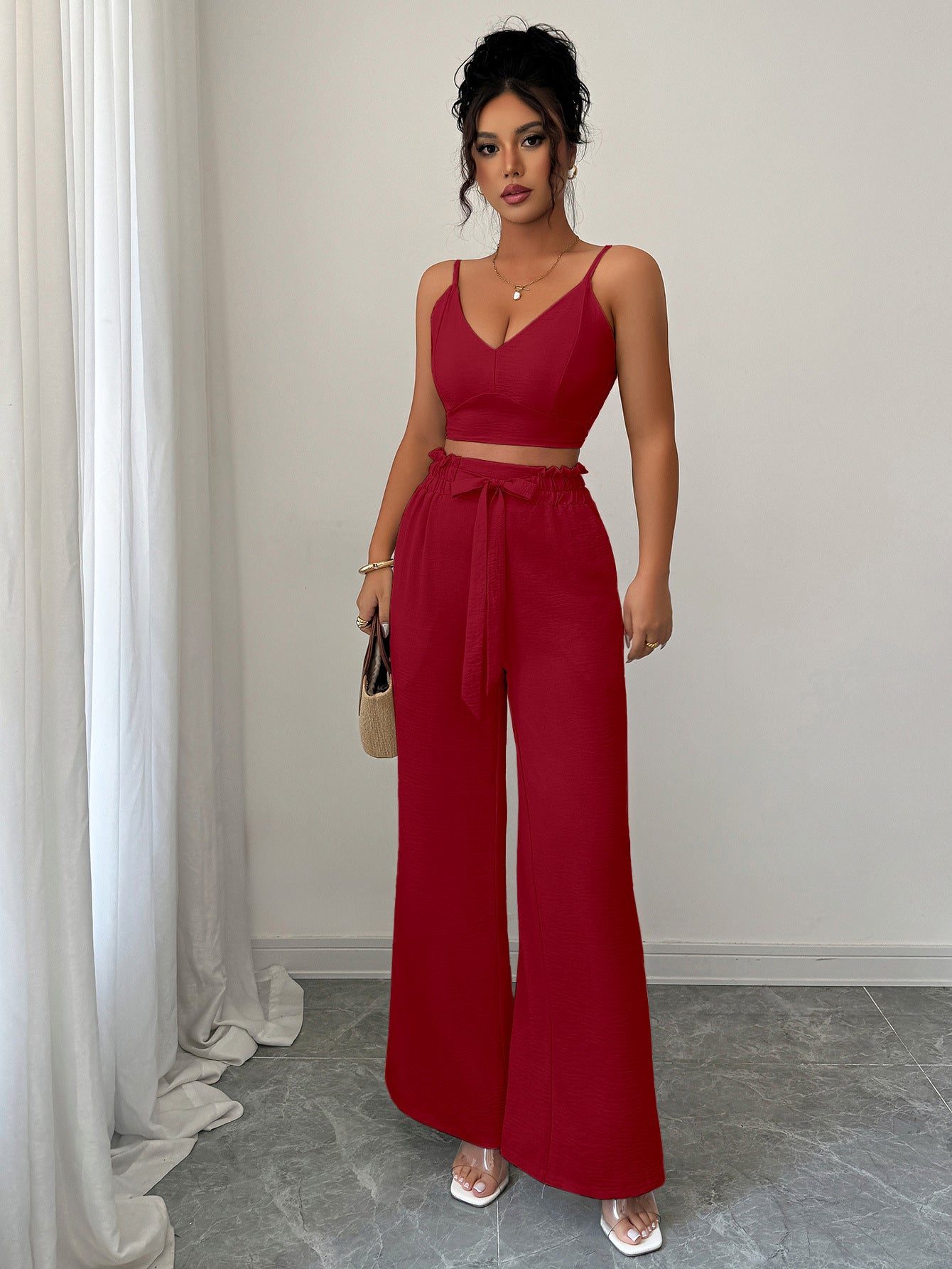 Wine Cami Top And Pants Co-Ord Set