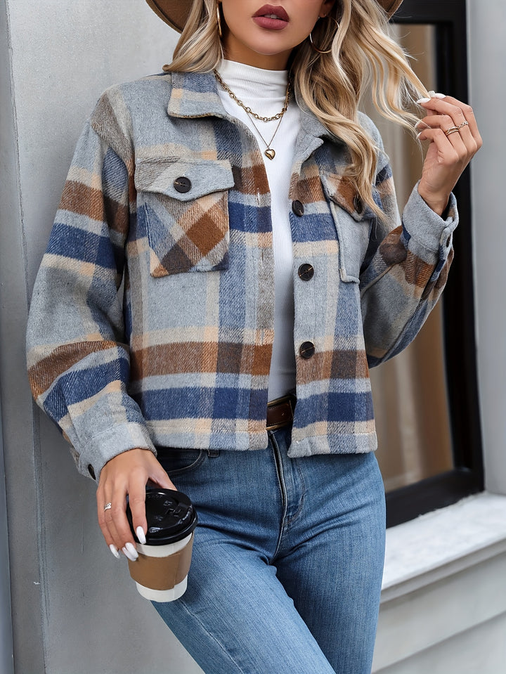Blue Cropped Checkered Shacket