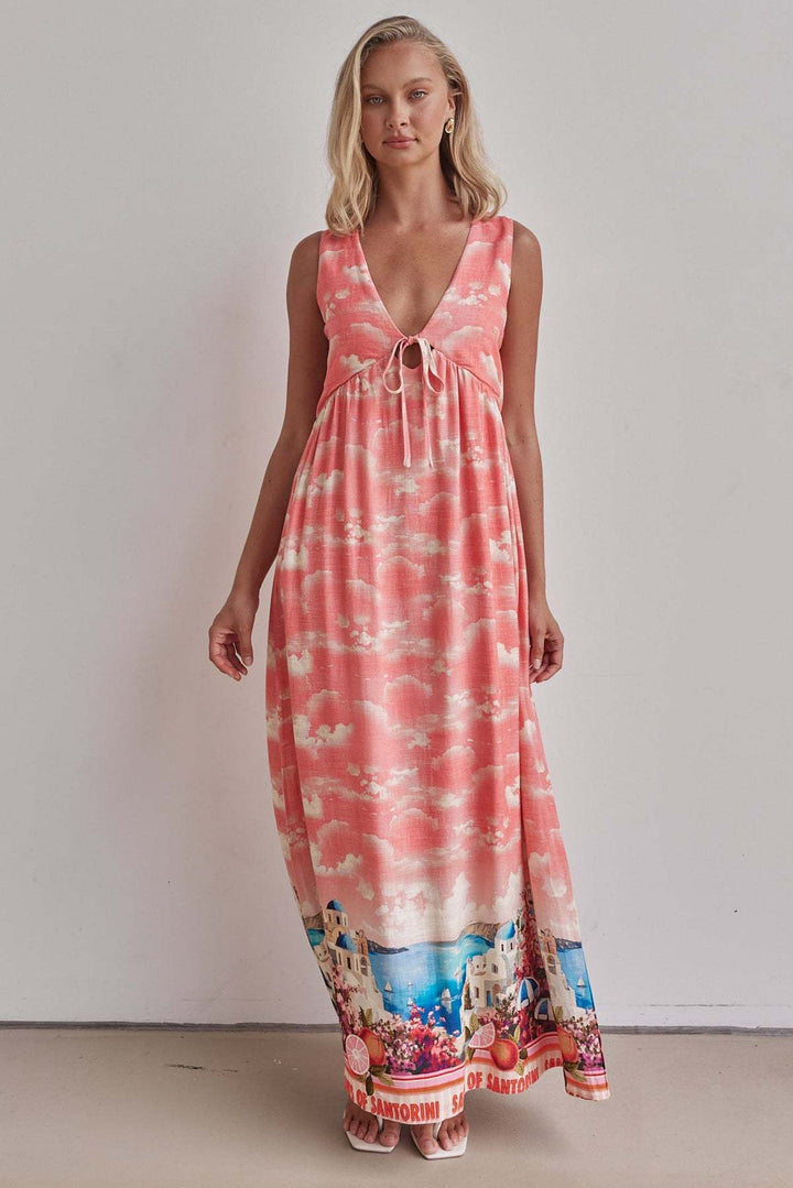 Pink Sleeveless Abstract Print Dress