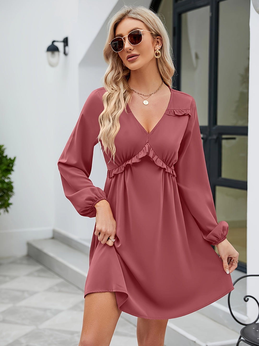 Pink A-Line Dress With Ruffle Detail