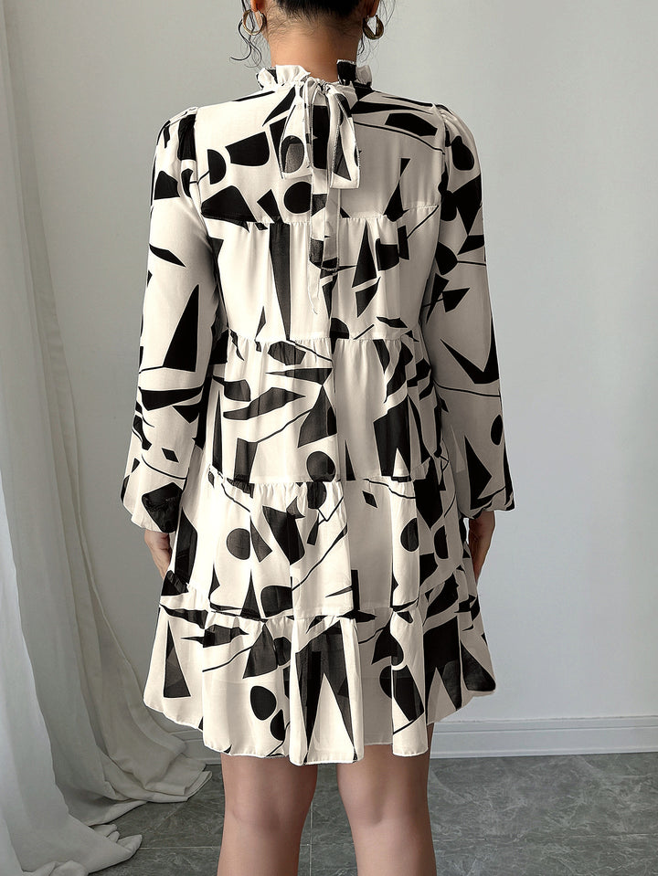 Cream High Neck Printed Skater Mini Dress