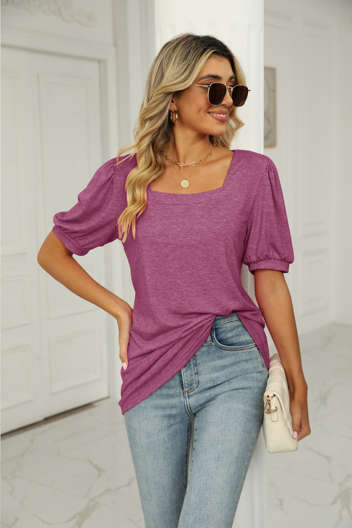 Mauve Puff Sleeve Square Neck Top