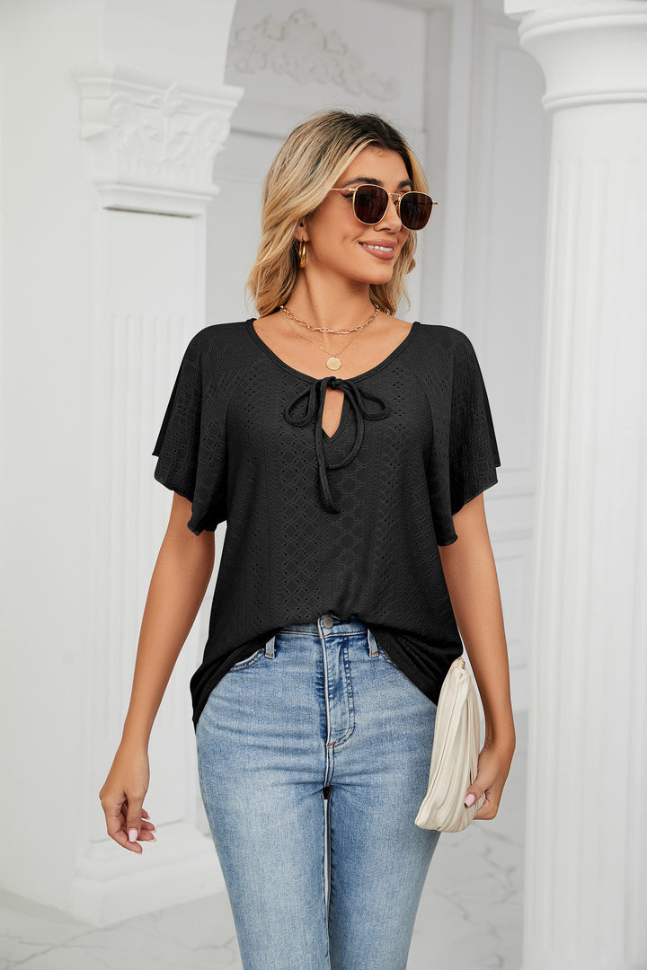 Black Flared Sleeves Tie Up Top