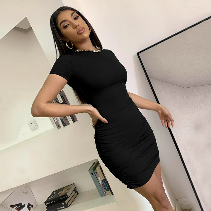 Black Short Sleeve Back Detail Dress