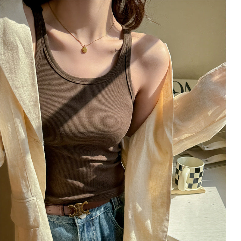 Charcoal Scoop Neck Ribbed Tank Top