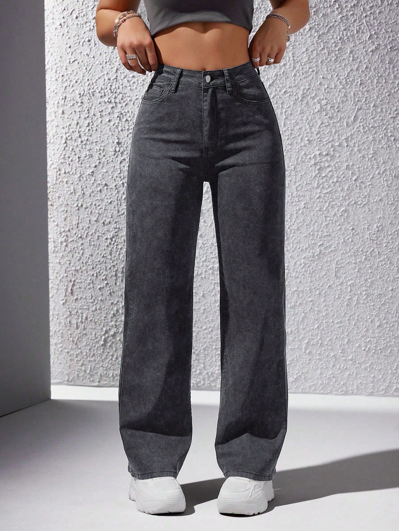 Grey Washed Straight Jeans