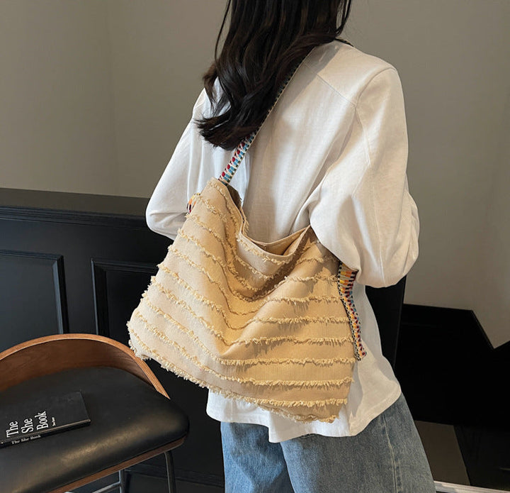 Khaki Boho Fringe Tote Bag