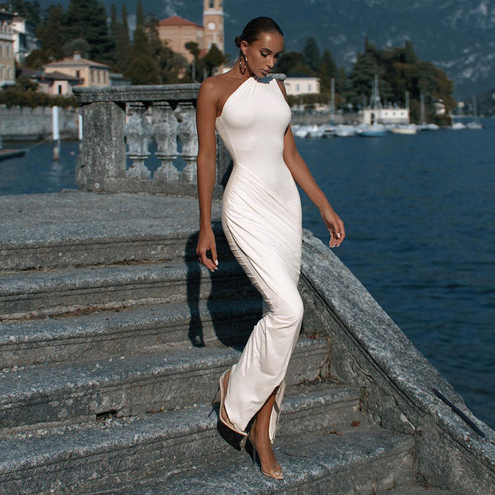 White One Shoulder Asymmetrical Dress