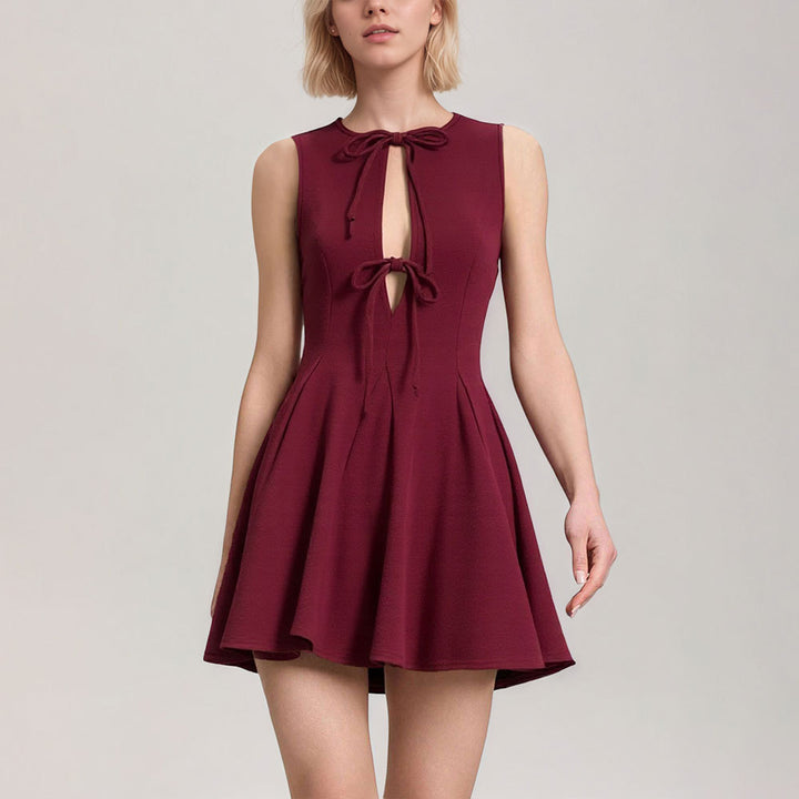 Red Sleeveless Front Bow Dress