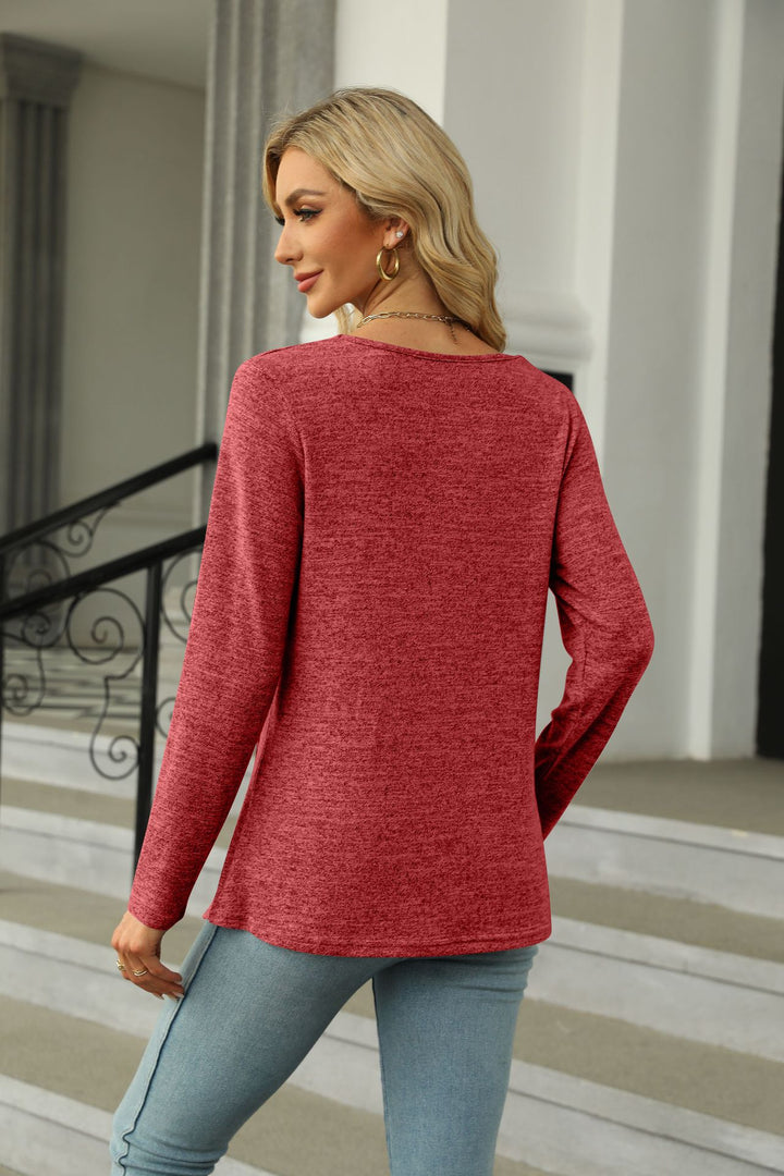 Red Full Sleeve Side Slit Top