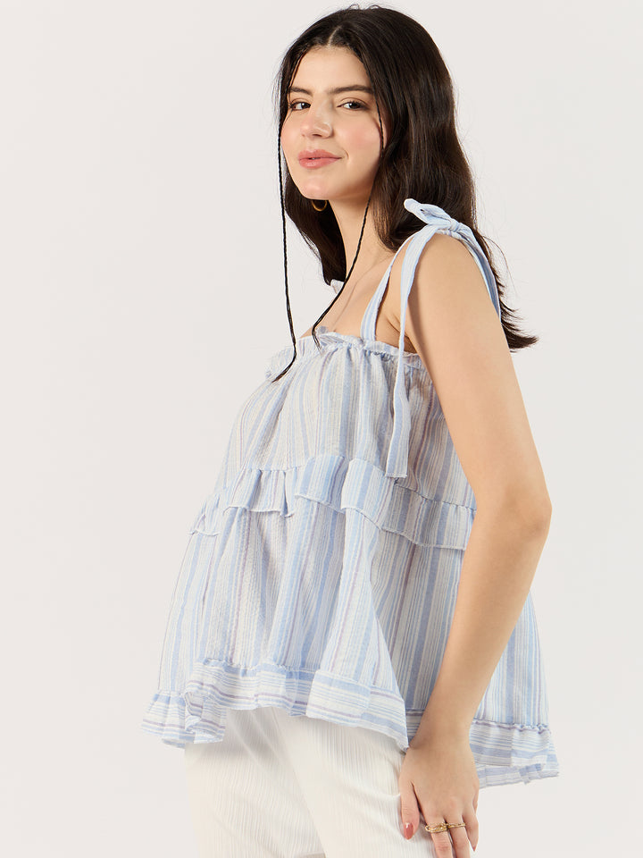 Blue Ruffle Top with Bow