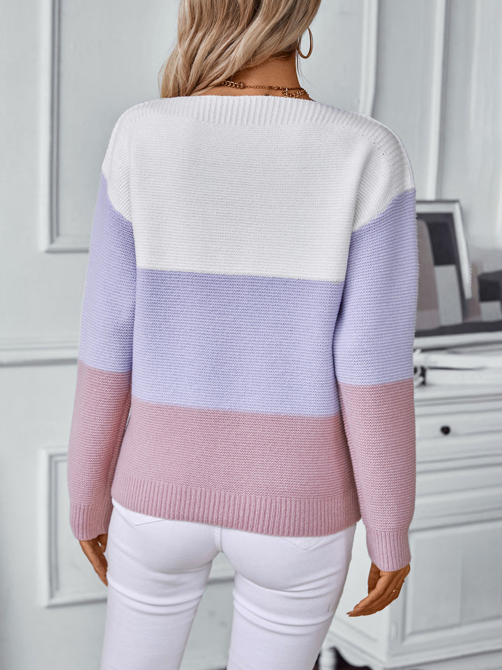 Lavender Full Sleeves Colour Block Sweater