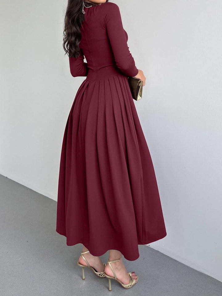Burgundy Full Sleeve One Shoulder Dress