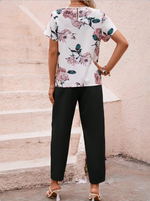 Black Printed Top With Solid Trouser Co-Ord Set