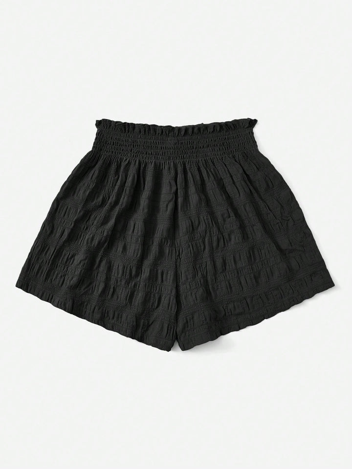 Black Flowy Textured Shorts