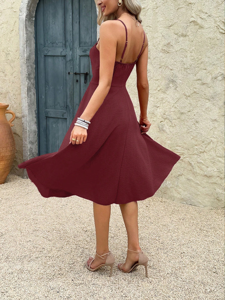 Wine Spaghetti Strap Sweetheart Neck Dress