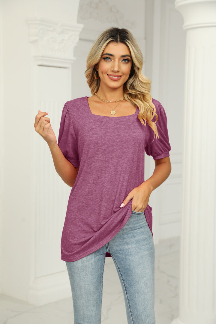 Mauve Puff Sleeve Square Neck Top