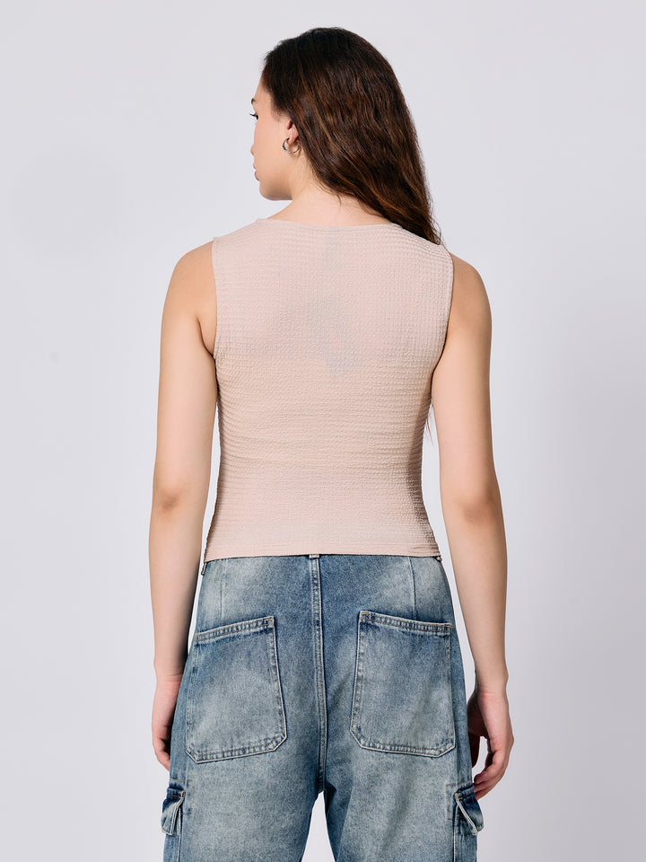 Beige Textured Assymetric Hem Tank