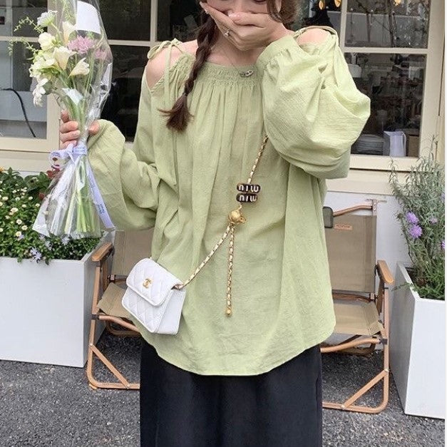 Green Cold Shoulder Tie Up Top